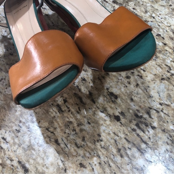 Fendi Olive Faille Color Block Ankle Strap Sandals - Picture 8 of 13